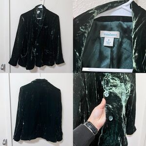 •SUNDANCE• Sofia Velvet Blazer 2 Button Boyfriend Lined Silk Blend Green